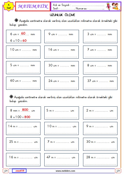 4. Sınıf Matematik Uzunluk Ölçme Etkinliği 4