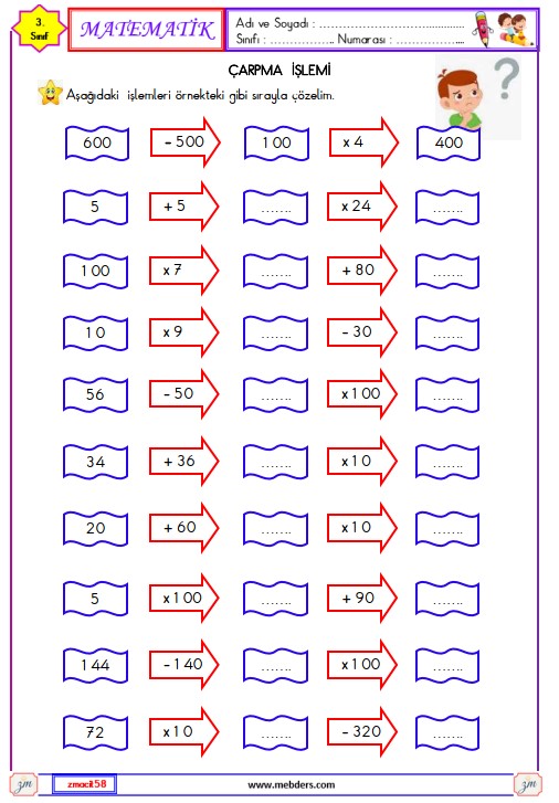 3. Sınıf Matematik Çarpma İşlemi Etkinliği 18