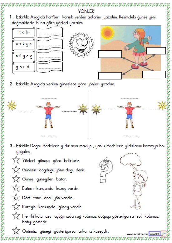 2. Sınıf Hayat Bilgiisi Yönler Etkinliği