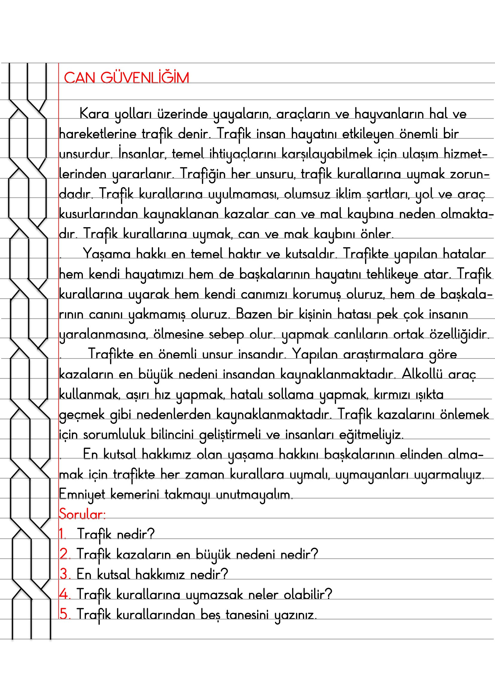 4. Sınıf Trafik Güvenliği Can Güvenliğim Defter Özeti