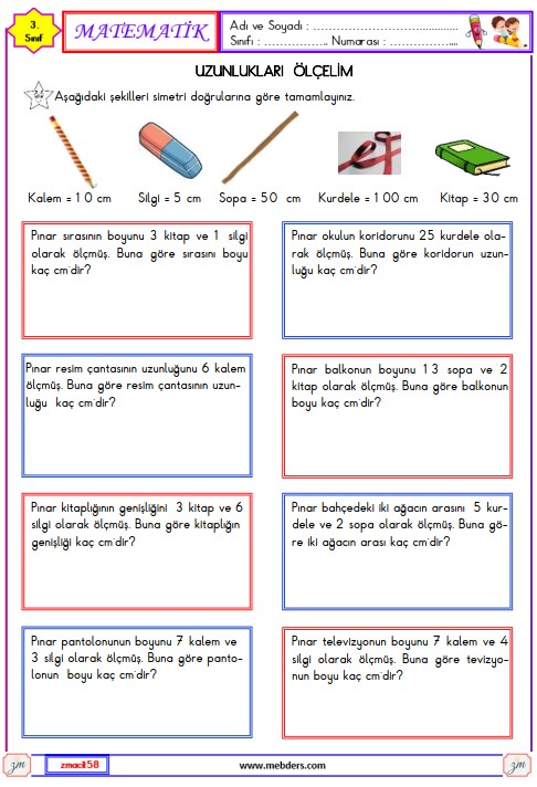 3. Sınıf Matematik Uzunlukları Ölçelim Etkinliği 11