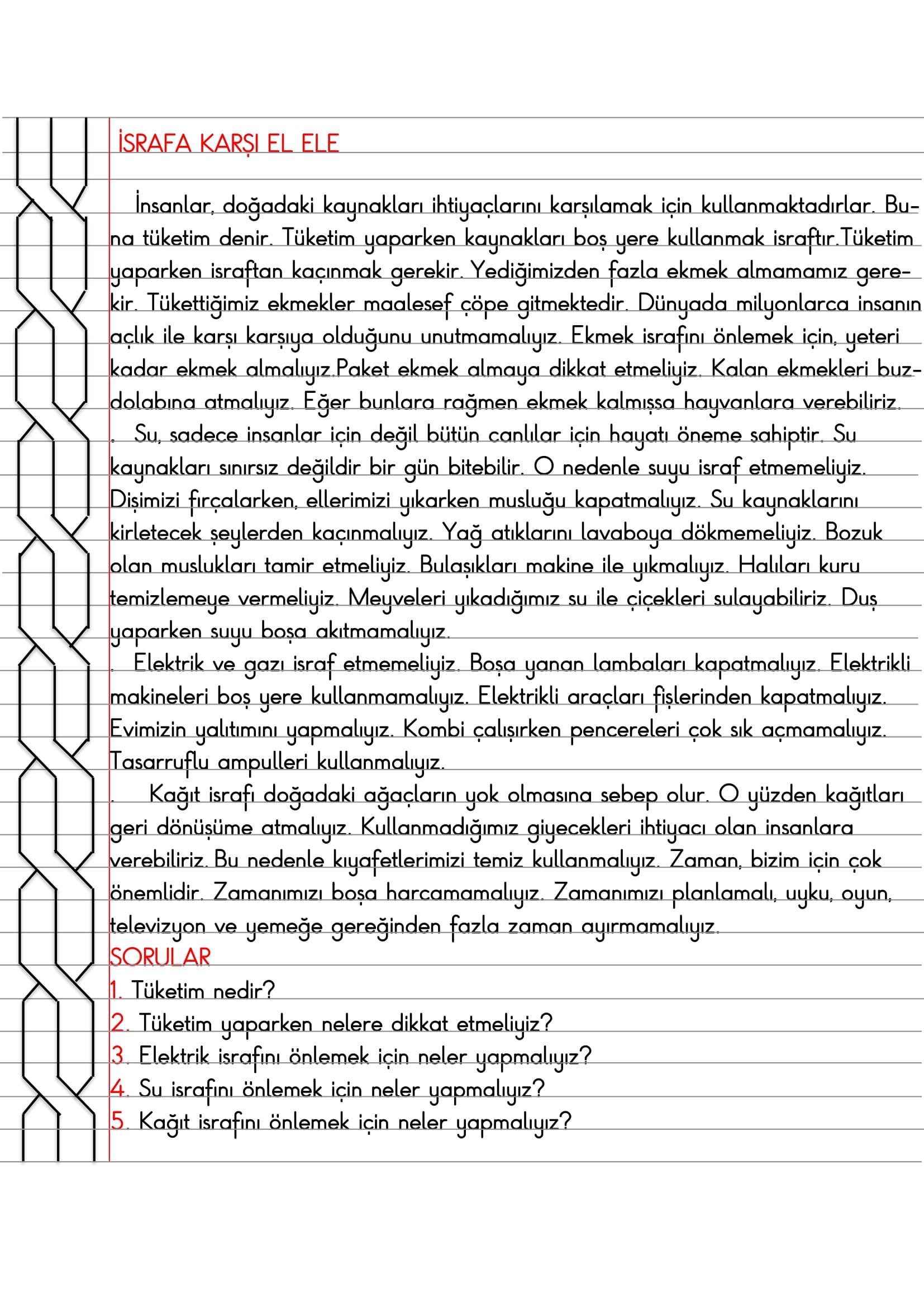4. Sınıf - Sosyal Bilgiler - İsrafa Karşı El Ele Defter Özeti