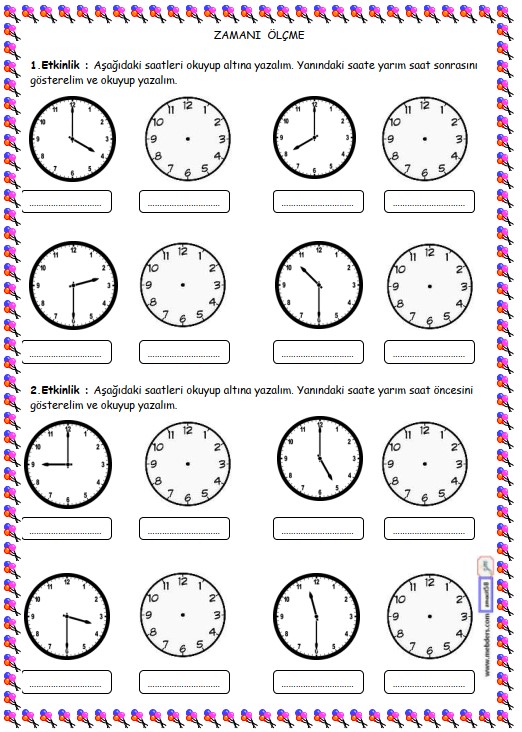 2. Sınıf Matematik Zamanı Ölçme, Saat Etkinliği 29