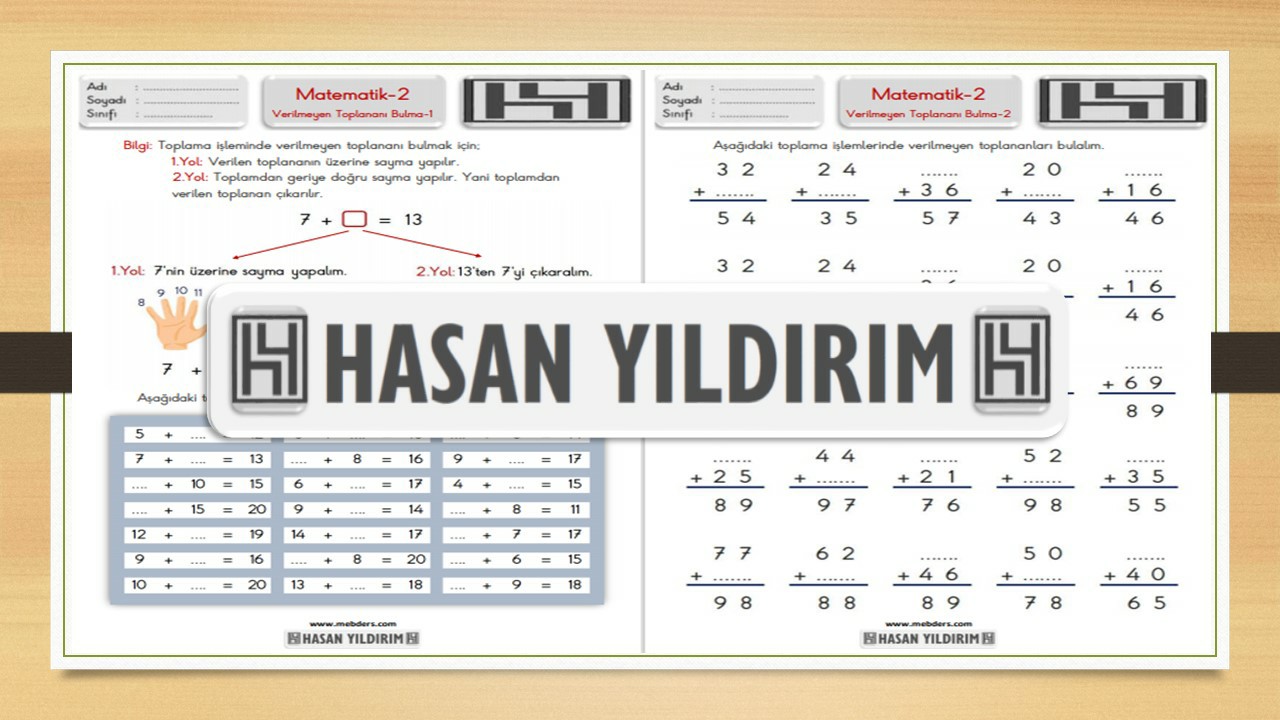2. Sınıf Matematik Verilmeyen Toplananı Bulma Çalışma Sayfaları