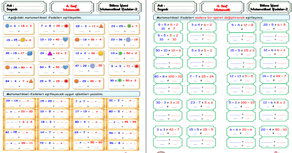 4. Sınıf Matematik Matematiksel İfadelerin Eşitliği-2