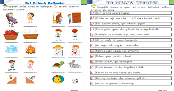 1. Sınıf Türkçe Zıt Anlamlı Kelimeler-3