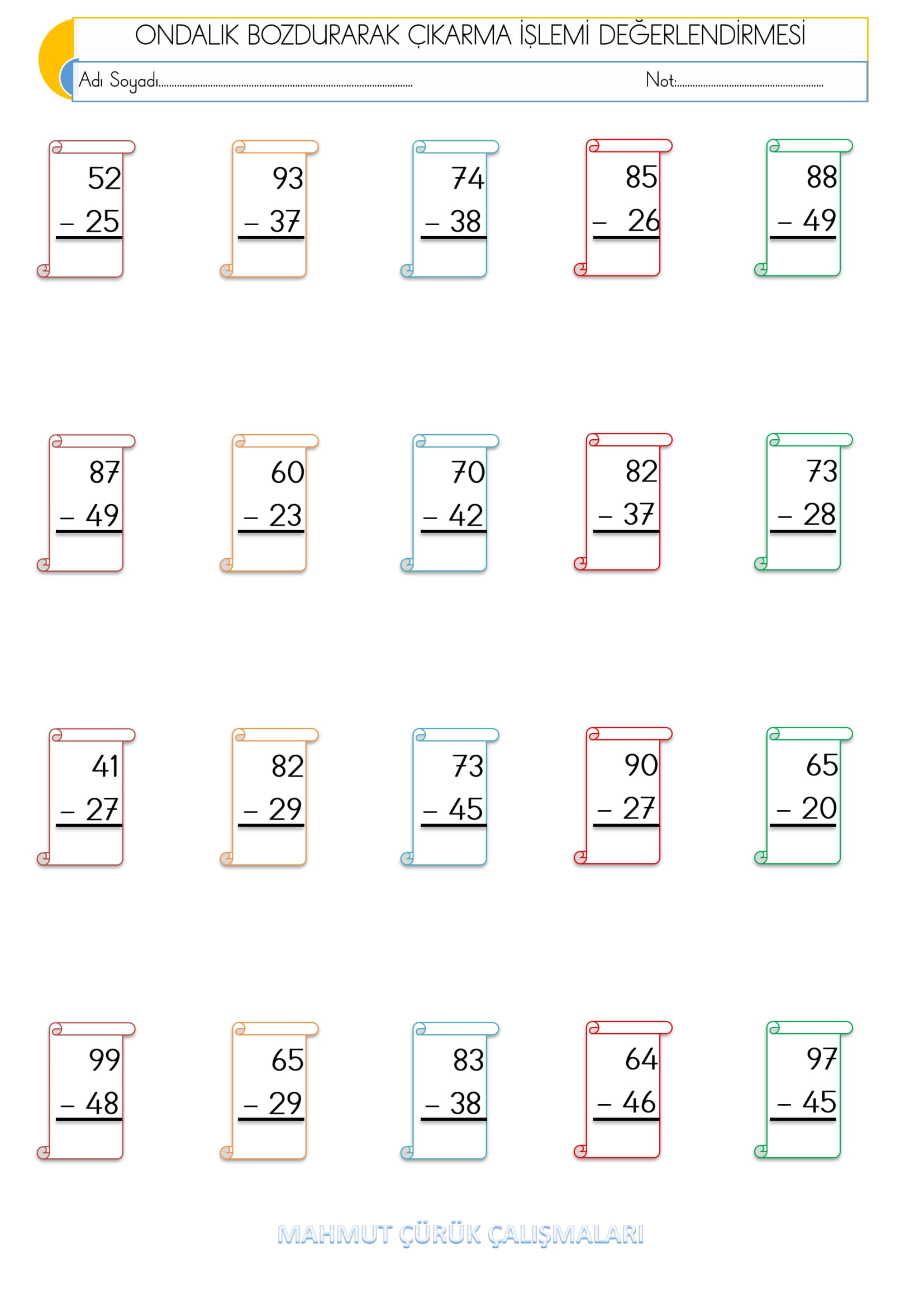 2. Sınıf - Matematik - Onluk Bozdurarak Çıkarma İşlemi Değerlendirmesi