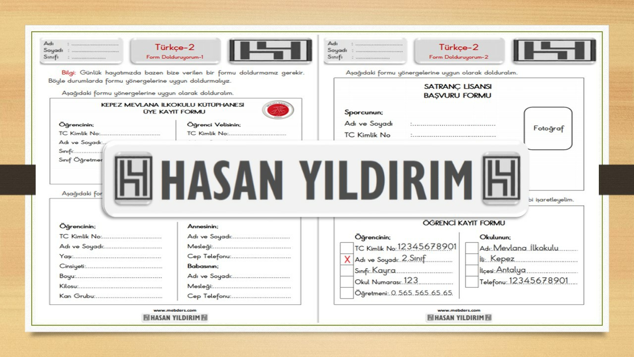 2. Sınıf Türkçe Form Dolduruyorum Çalışma Sayfaları