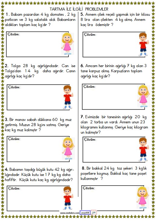 2. Sınıf Matematik Tartma ile İlgili Problemler Etkinliği 1