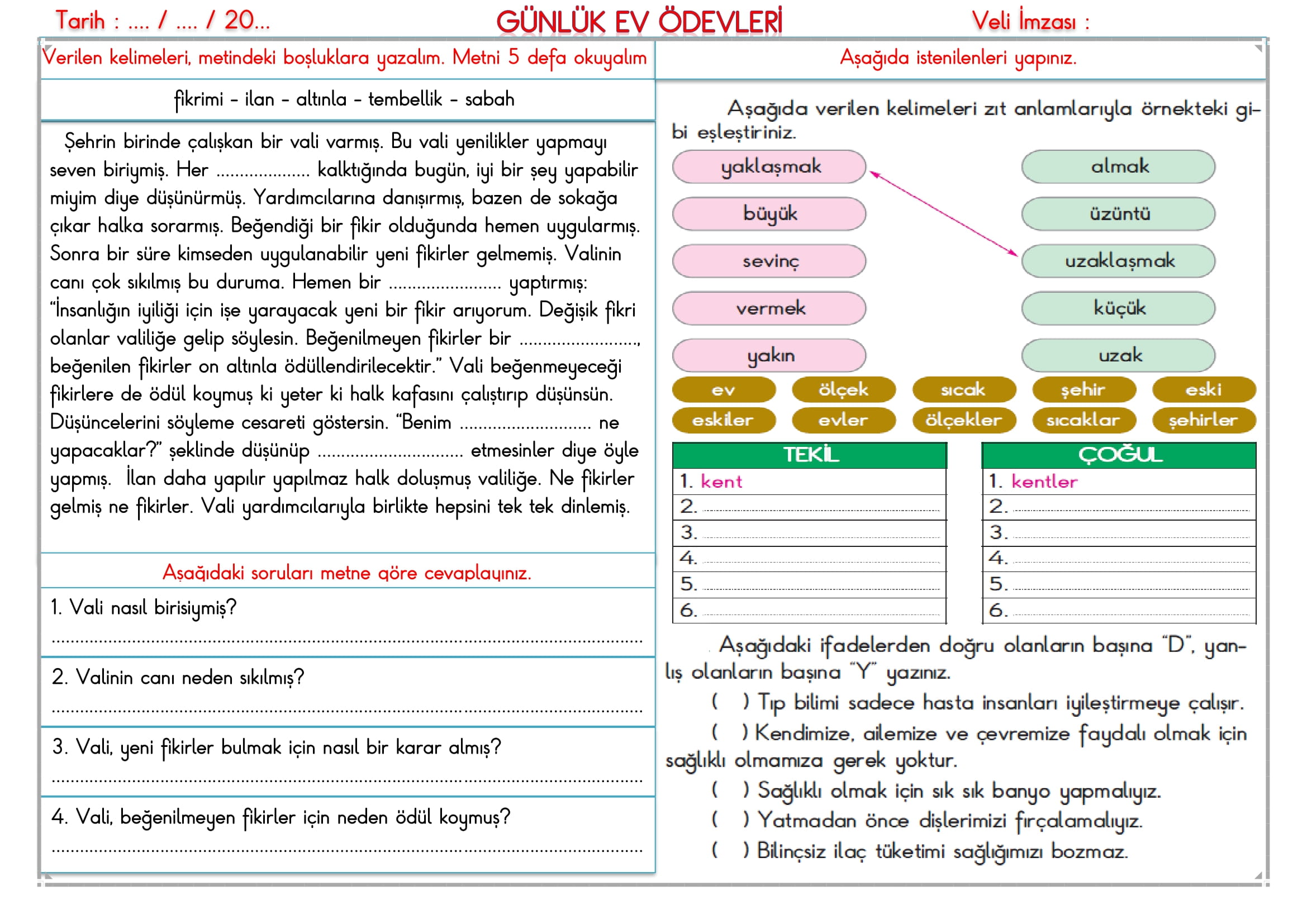 2. Sınıf - 17 Aralık 2025 Günlük Ev Ödevleri