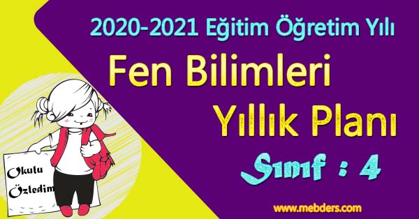 2020 - 2021 Yılı 4. Sınıf Fen Bilimleri Yıllık Planı (MEB)