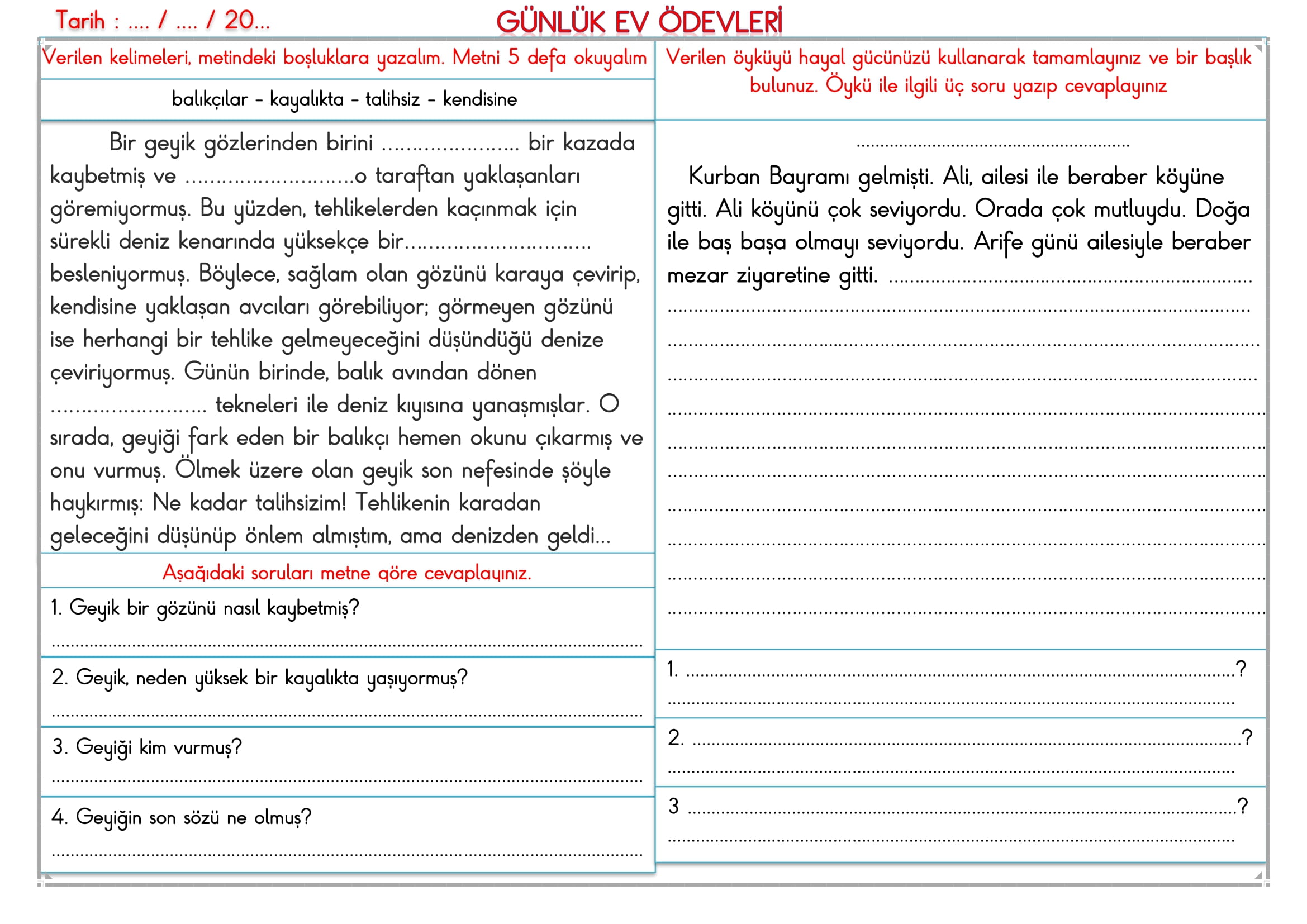 2. Sınıf 10 Haziran 2025 Günlük Ev Ödevi
