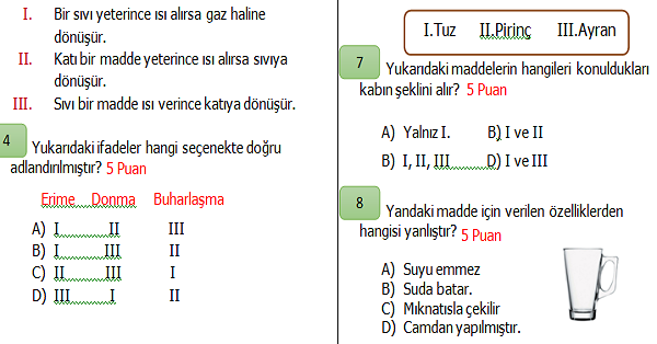 4. Sınıf Fen Bilimleri 2.Dönem 1.Yazılı Sınavı (İkinci Dönemi Kapsar)