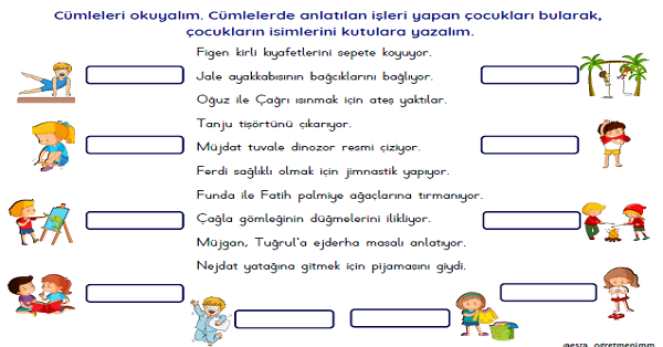 1. Sınıf İlk Okuma Yazma J-j Sesi Oku Eşleştir