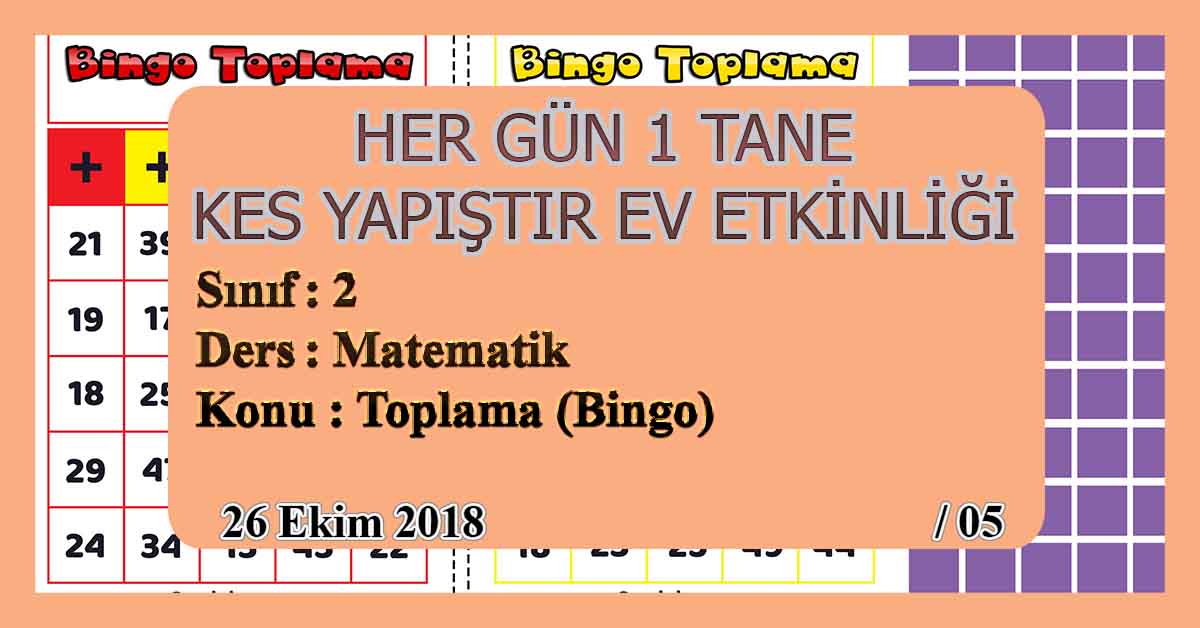 2. Sınıf Günlük Kes Yapıştır Ev Etkinliği - Toplama Oyunu (Bingo)