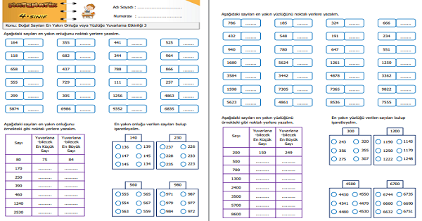 4. Sınıf Matematik Doğal Sayıları En Yakın Onluğa veya Yüzlüğe Yuvarlama Etkinliği 3