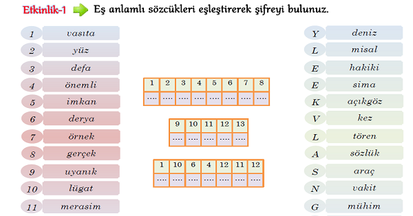 3. Sınıf Türkçe Eş Anlamlı Kelimeler-2