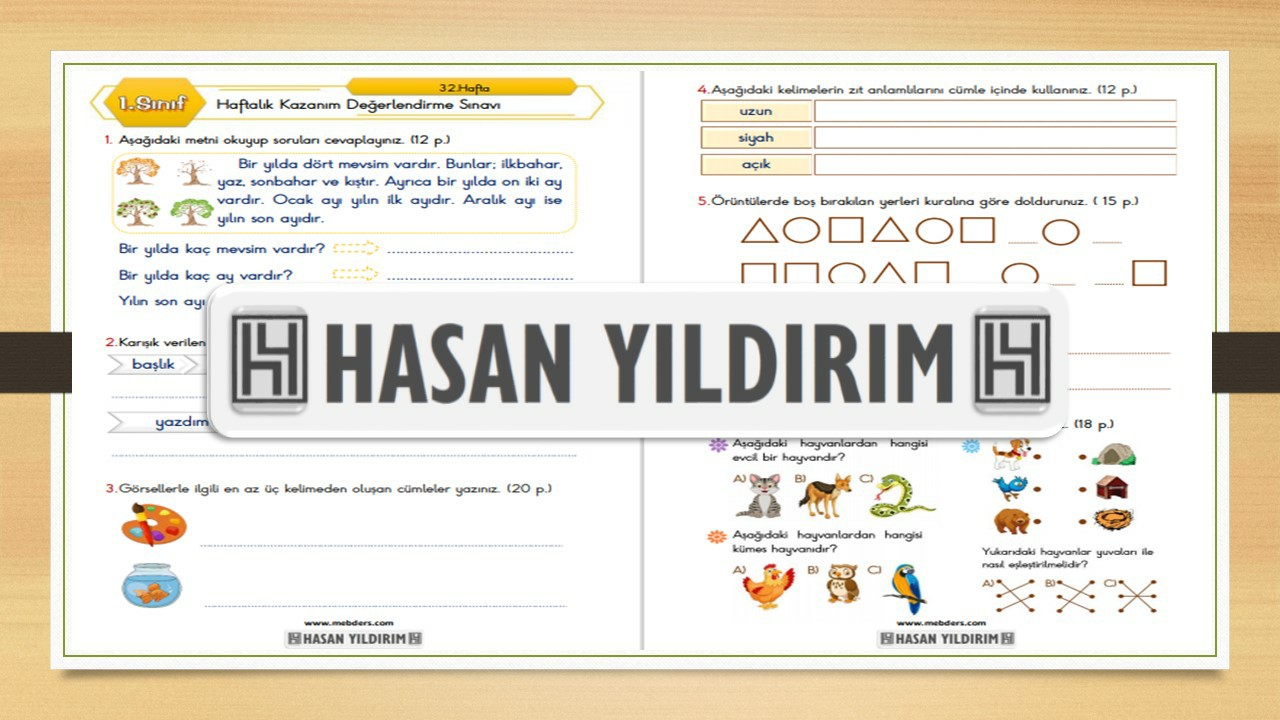 1. Sınıf Haftalık Değerlendirme Sınavı-32.Hafta(24-28 Mayıs)