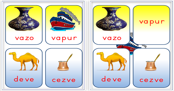 1. Sınıf İlk Okuma Yazma Harf Sezdirme Kartları V-v Sesi