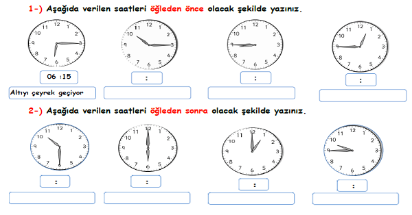 3. Sınıf Matematik Zaman Ölçüleri Değerlendirme Etkinliği