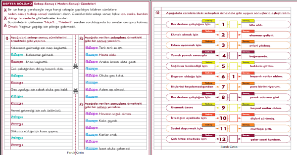 2. Sınıf Türkçe Sebep Sonuç Cümleleri Etkinliği