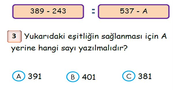3. Sınıf Matematik Çıkarma İşlemi Yaprak Test-1