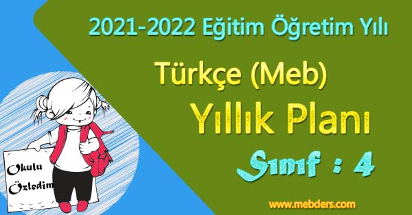 2021 - 2022 Yılı 4. Sınıf Türkçe Yıllık Planı (MEB)