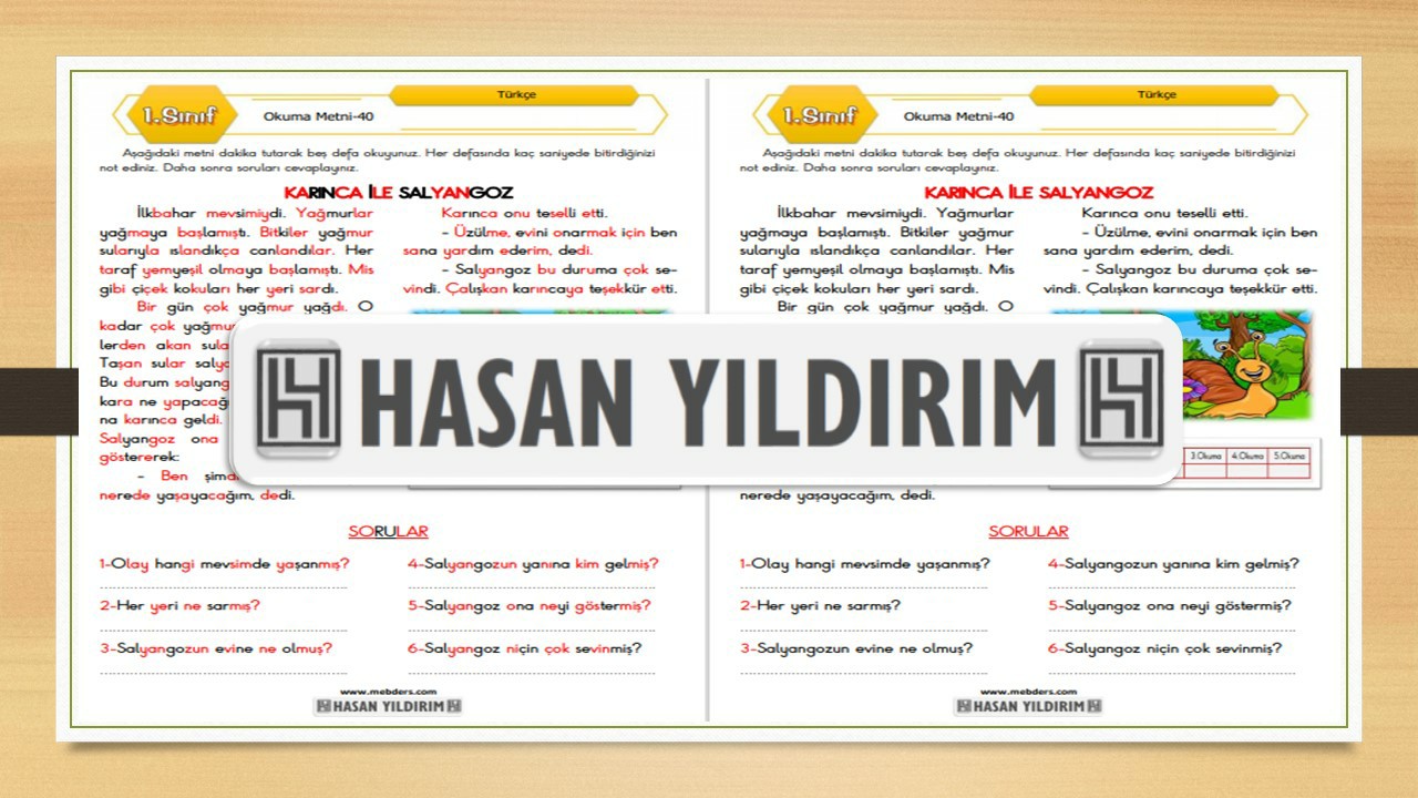 1. Sınıf Türkçe Okuma Metni-40 (Karınca ile Salyangoz)