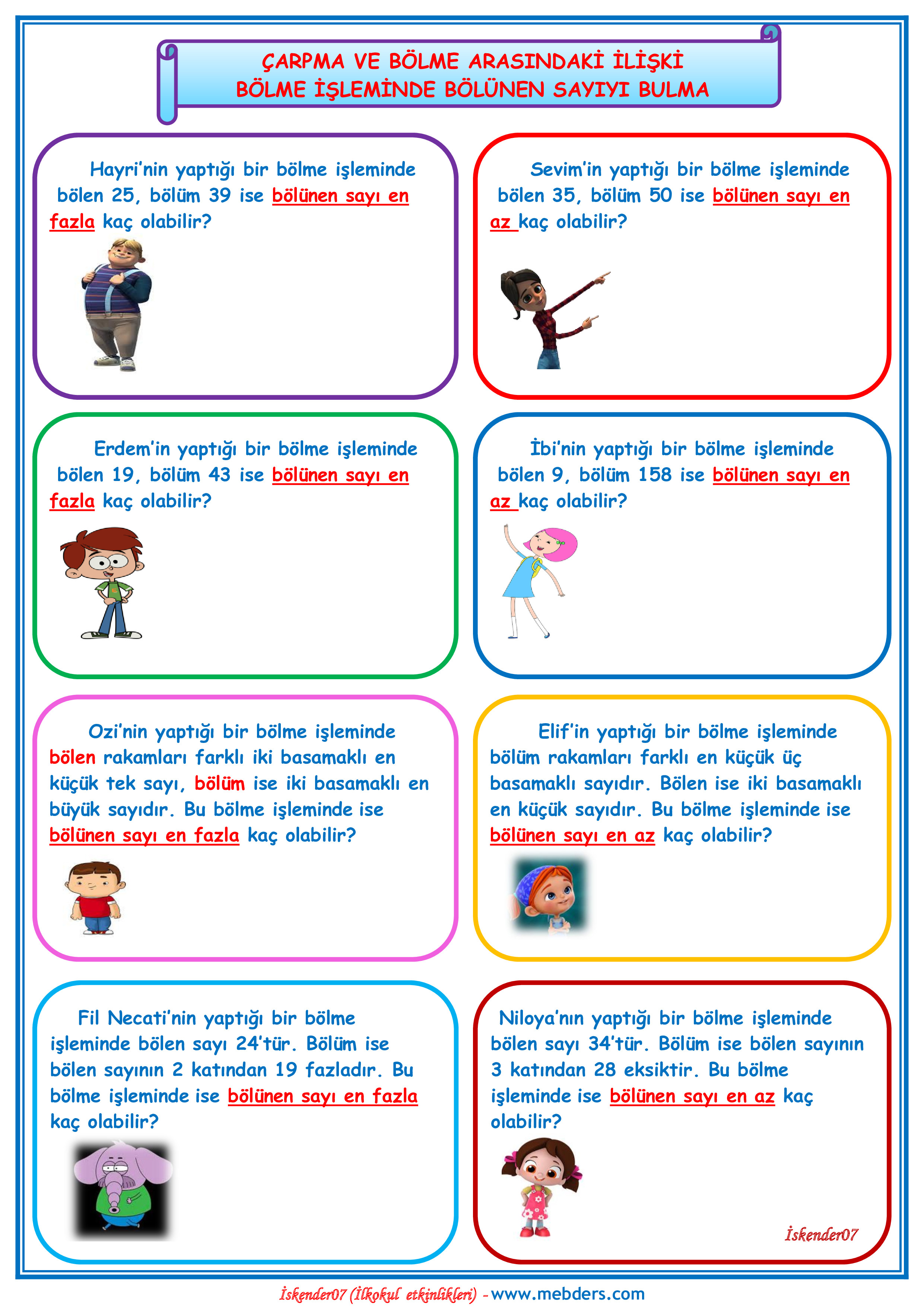 4. Sınıf Matematik Çarpma Bölme Arasındaki İlişki Bölme İşleminde Bölünen Sayıyı Bulma