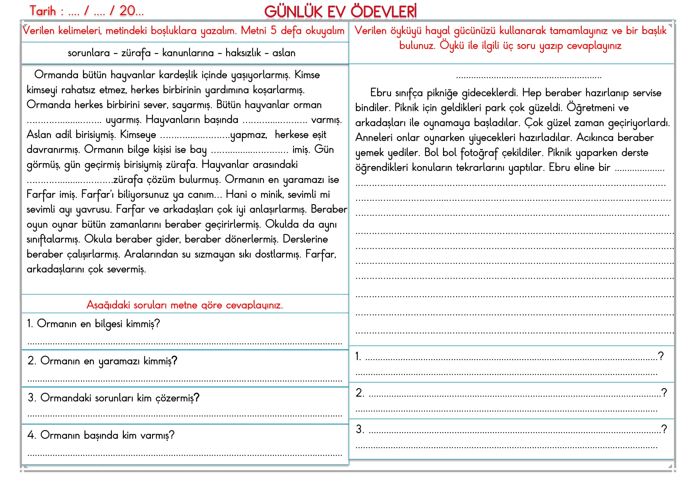 2. Sınıf 12 Mayıs 2025 Günlük Ev Ödevi