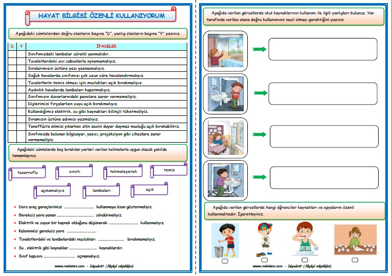 2. Sınıf Hayat Bilgisi Özenli Kullanıyorum Etkinlik Çalışması (2 Sayfa)