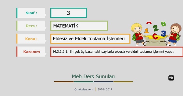 3. Sınıf Matematik Eldesiz ve Eldeli Toplama İşlemleri Sunusu
