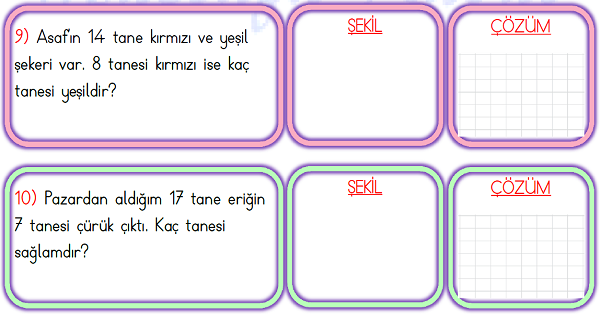 1. Sınıf Matematik Çıkarma İşlemi Problemler-2
