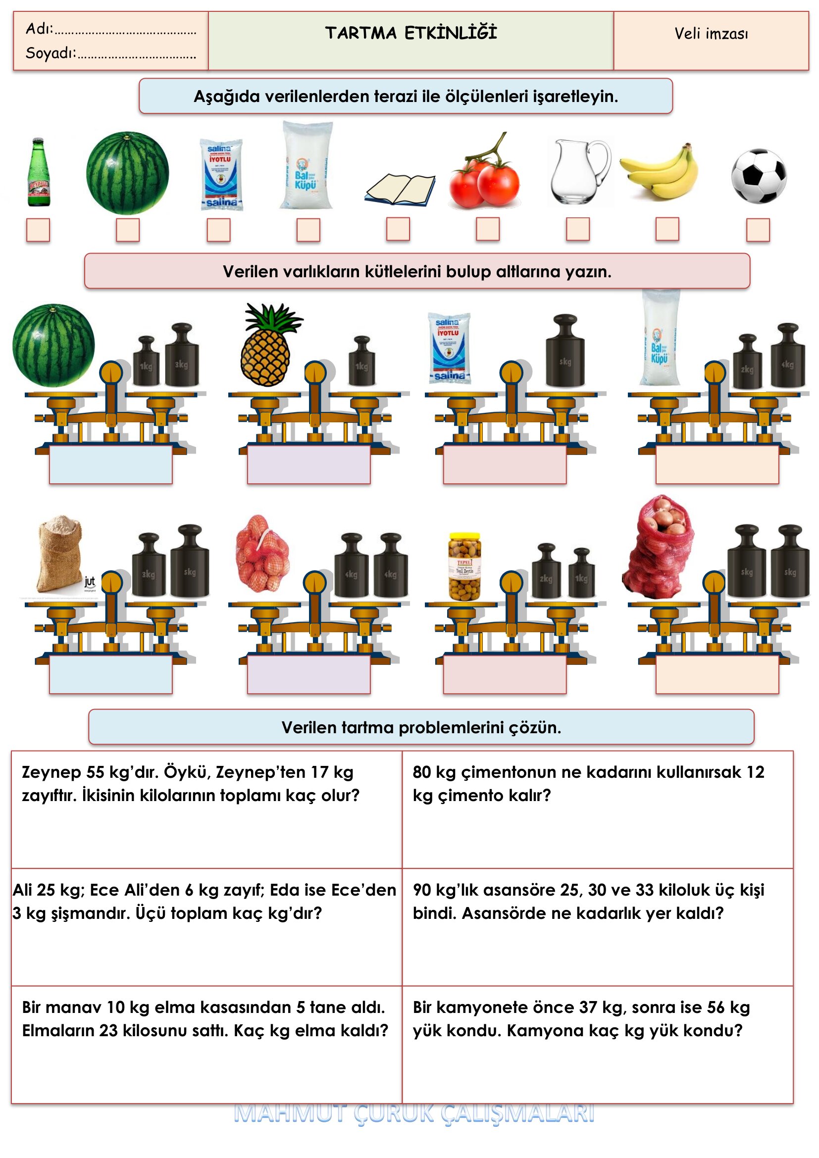 2. Sınıf - Matematik Kütle -Tartma Etkinliği-1