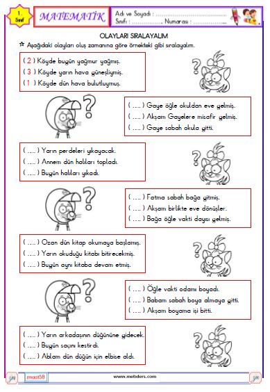 1. Sınıf Matematik Takvim Etkinliği 5