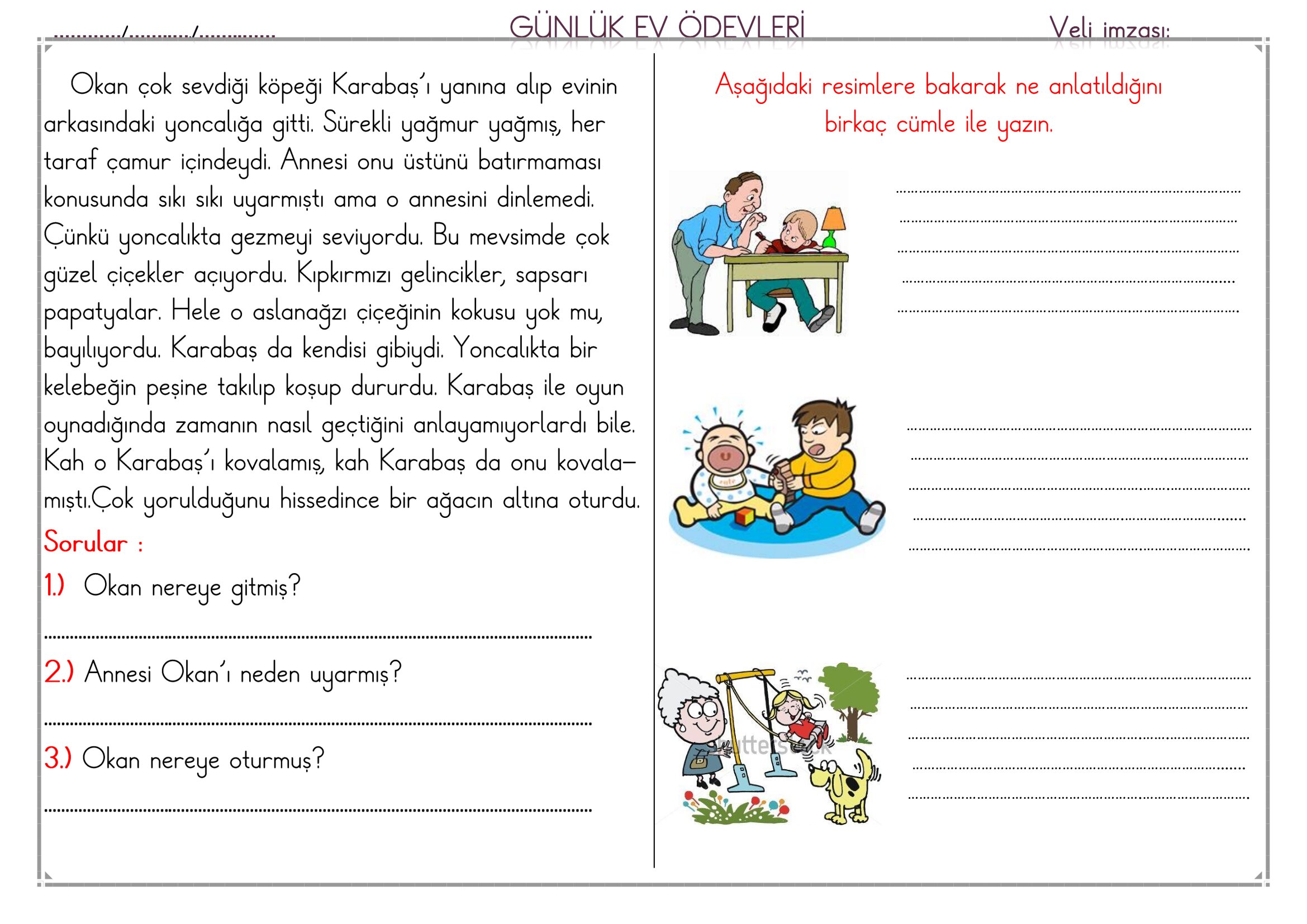 1. Sınıf - 03 Nisan 2026 Günlük Ev Ödevleri