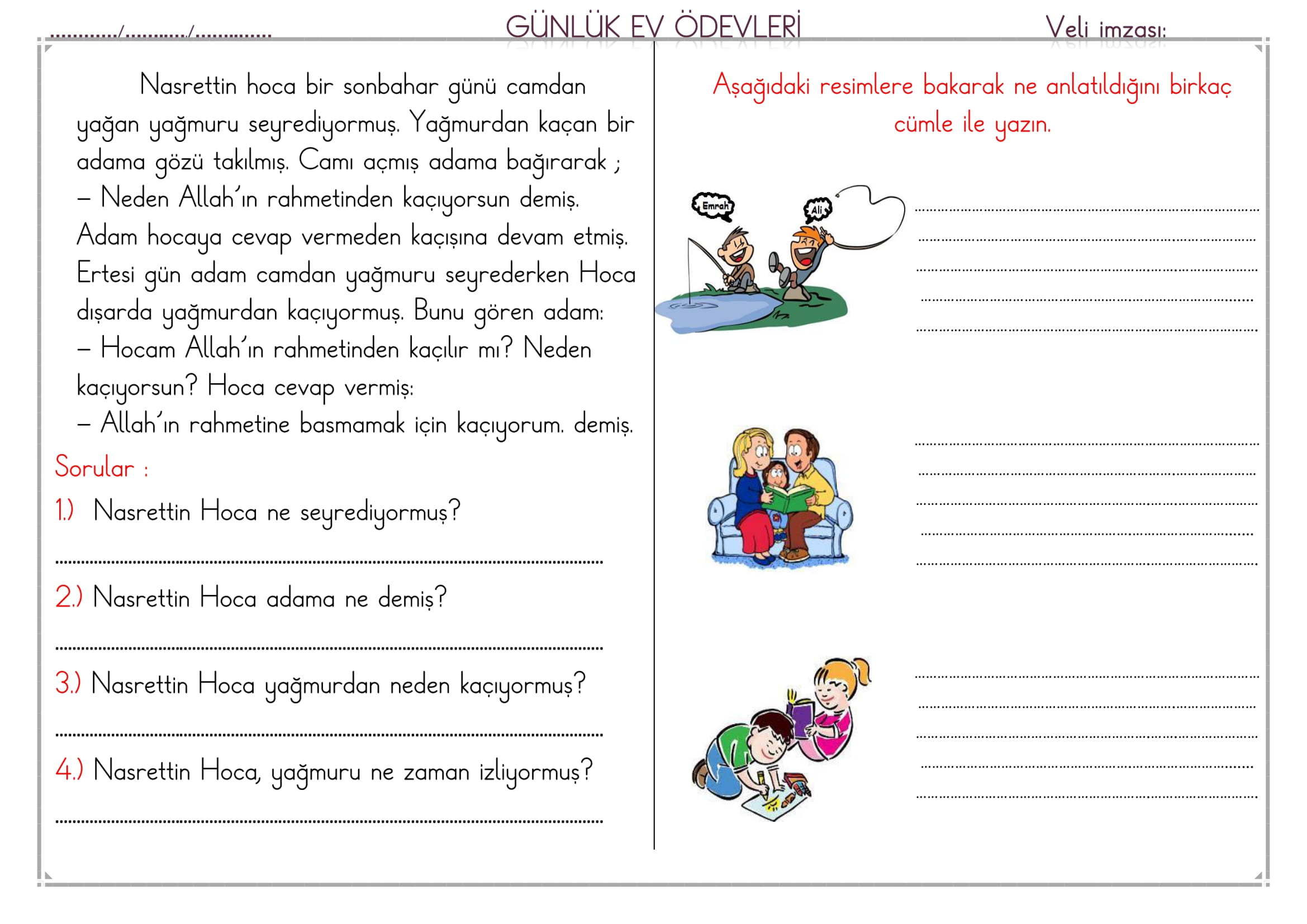 1. Sınıf 06 Mart 2025 Günlük Ev Ödevi