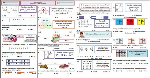 2. Sınıf Matematik Çarpma ve Bölme Testi