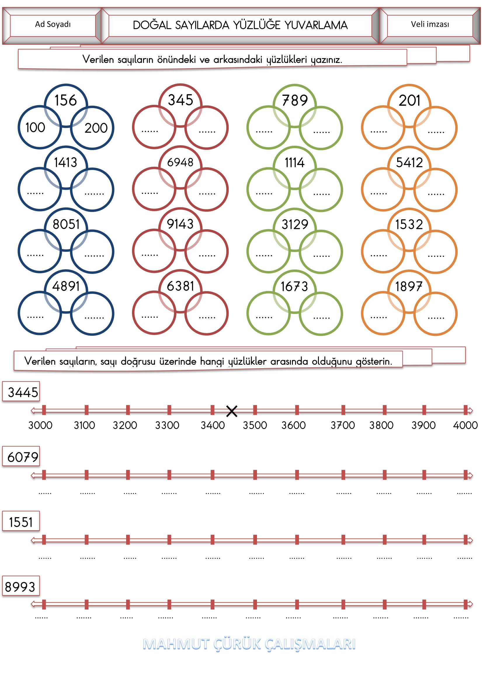 4. Sınıf Matematik Doğal Sayılarda Yüzlüğe Yuvarlama Etkinliği