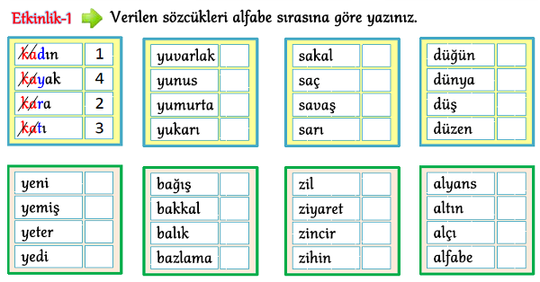 3. Sınıf Türkçe Alfabetik Sıralama-2