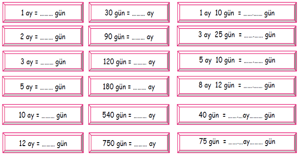 4. Sınıf Matematik Zamanı Ölçme-4 (Yıl-Ay-Hafta ve Ay-Hafta-Gün Arasındaki İlişkiler)
