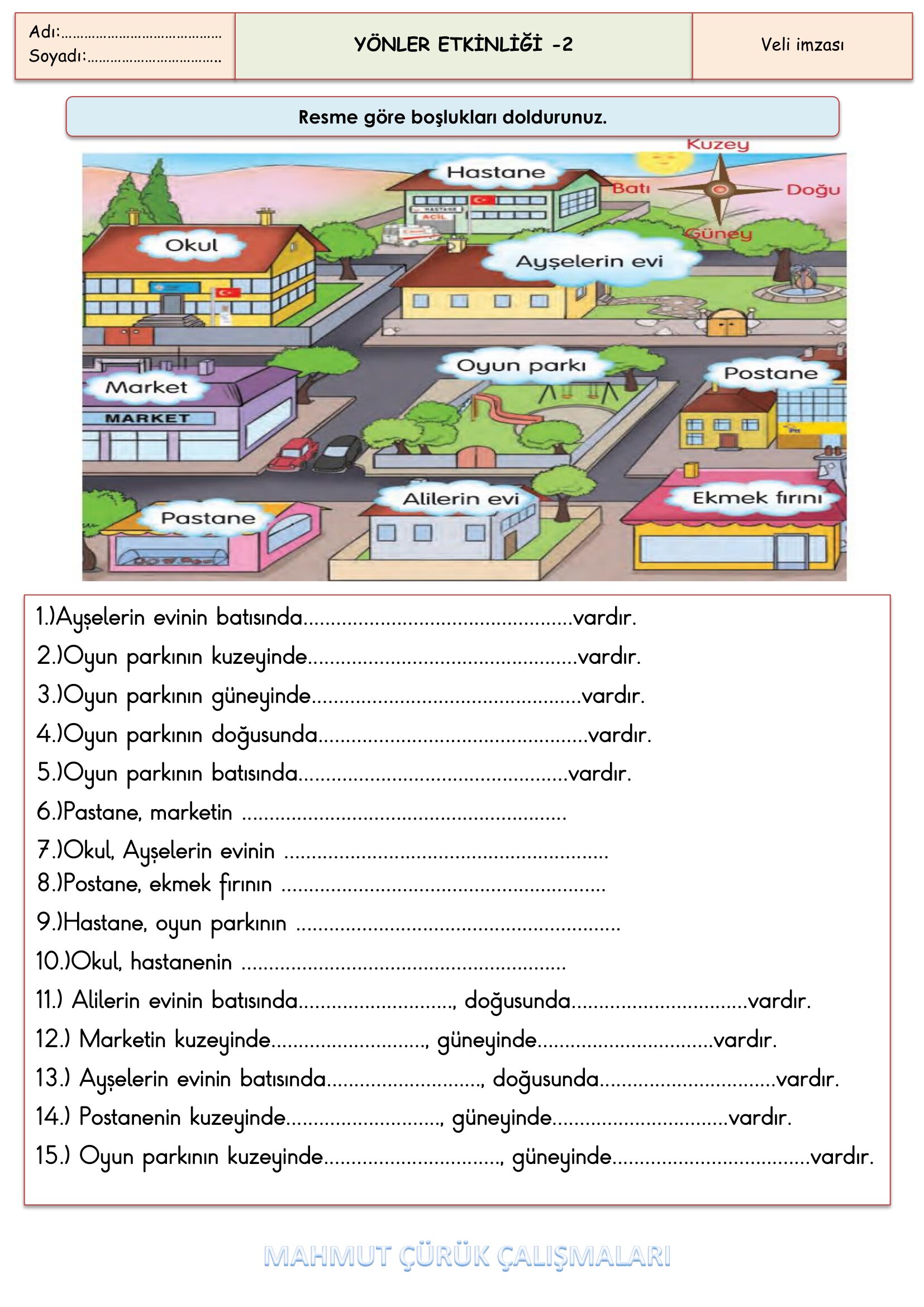 2. Sınıf - Hayat Bilgisi - Yönler Etkinliği-2