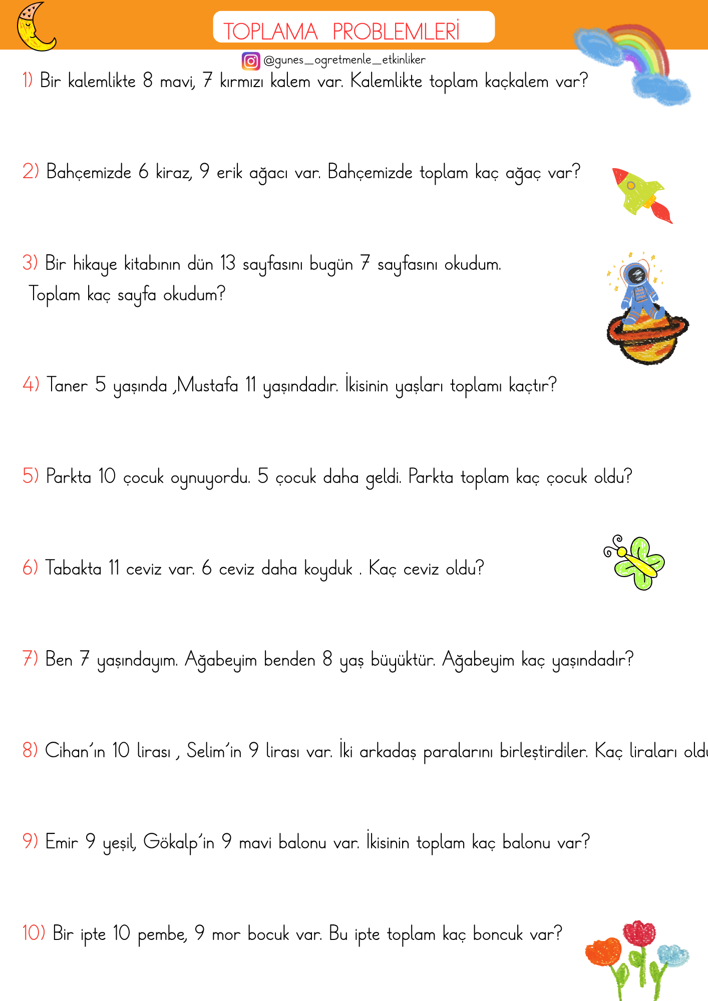 1. Sınıf Matematik Karışık Problemler