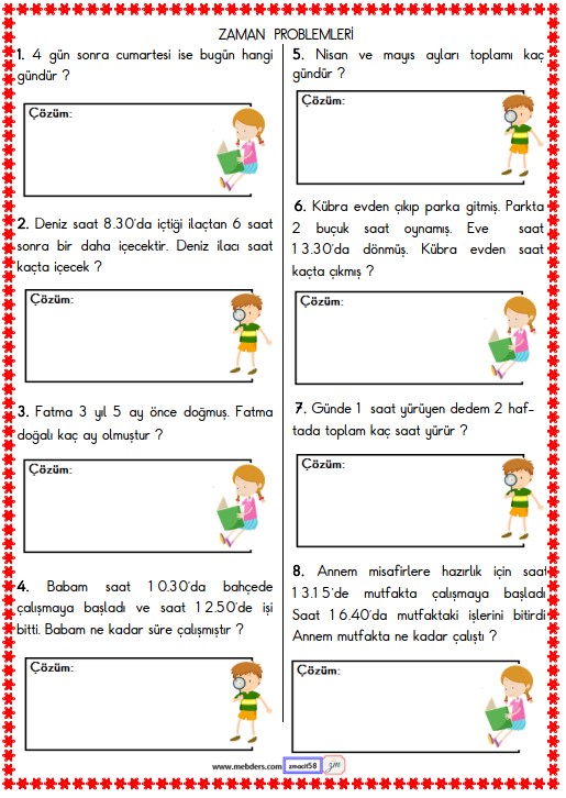 2. Sınıf Matematik Zaman Problemleri Etkinliği 8