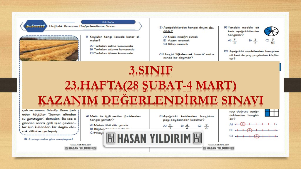 3. Sınıf Haftalık Değerlendirme Testi-23.Hafta(28 Şubat-4 Mart)