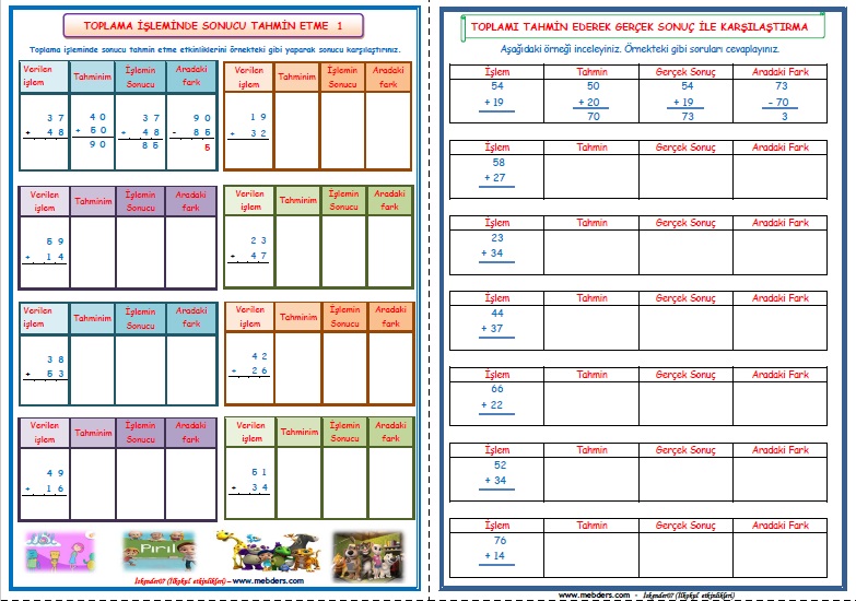 2. Sınıf Matematik Toplamı Tahmin Etme Çalışması (4 Sayfa)