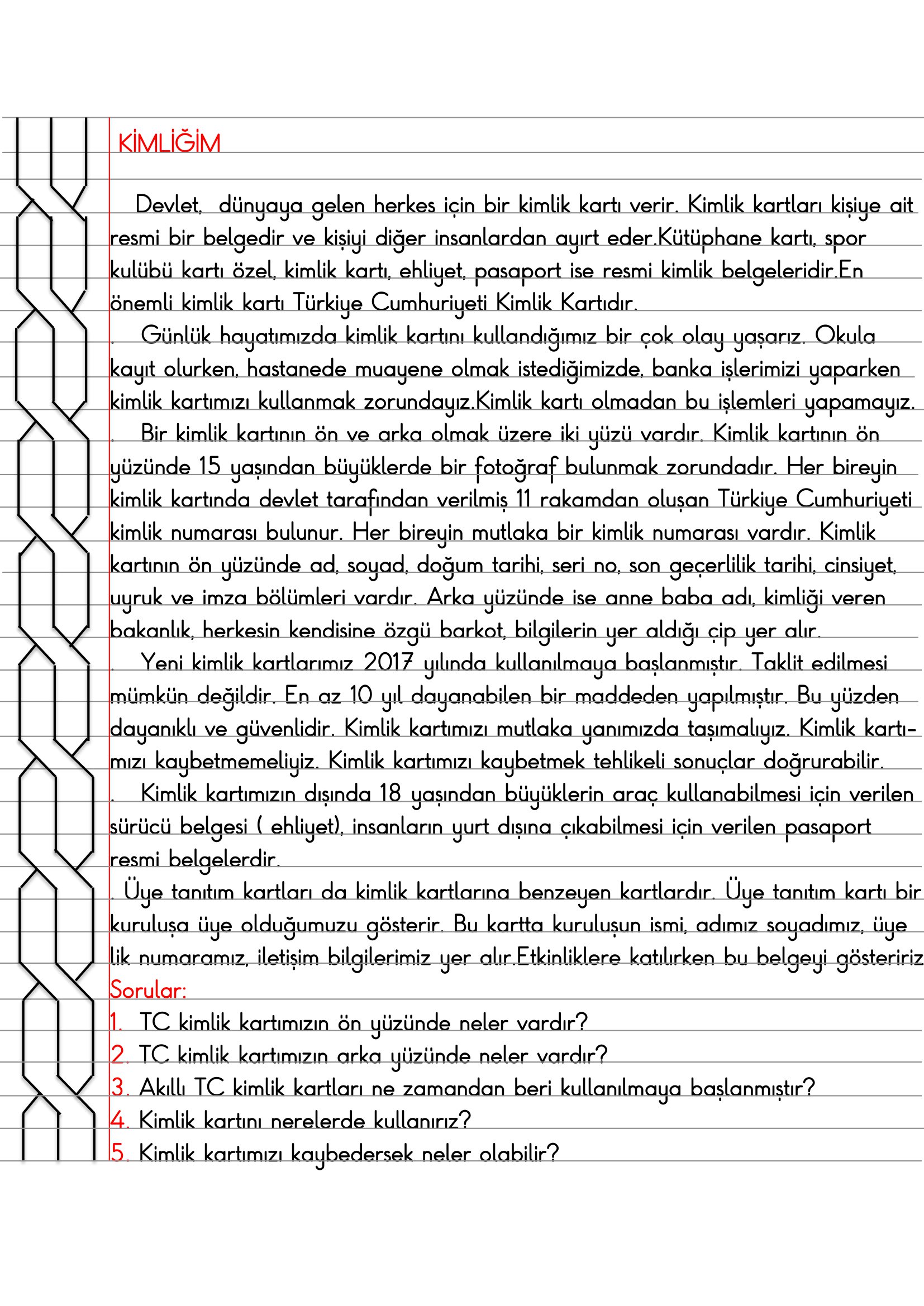 4. Sınıf - Sosyal Bilgiler - Kimliğim Defter Özeti