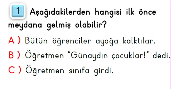 2. Sınıf Türkçe Olayları Oluş Sırasına Göre Sıralama-Test
