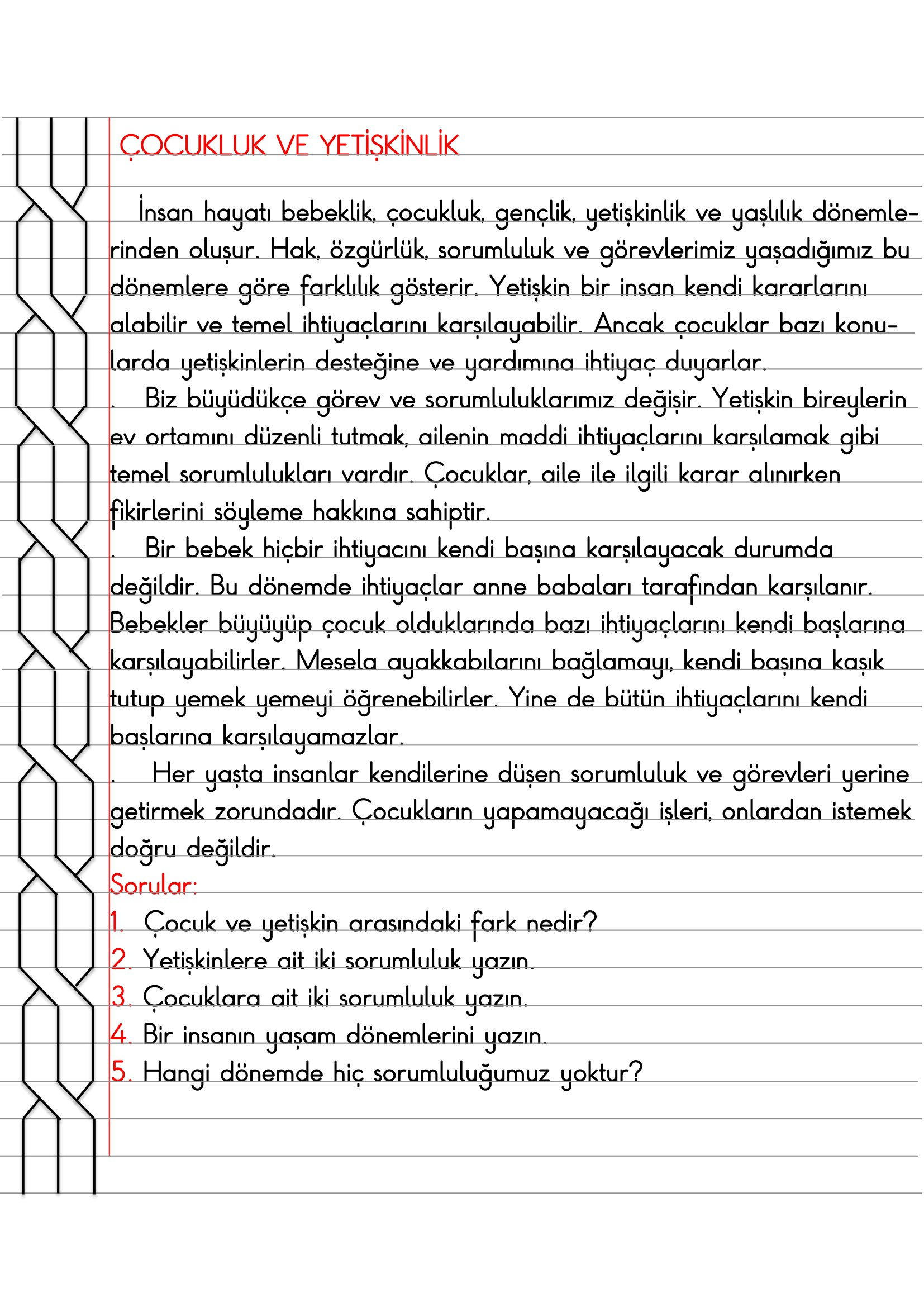 4. Sınıf - İnsan Hakları Çocukluk ve Yetişkinlik Defter Özeti