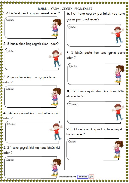 2. Sınıf Matematik Kesirler ile İlgili Problemler Etkinliği 5
